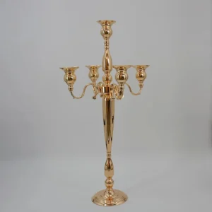 Candélabre en métal doré à 5 bras avec cristal