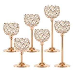 Lot de 3 bougeoirs en métal doré et argenté avec verre