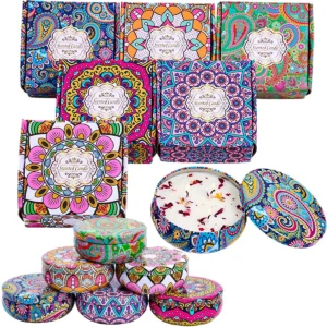 Grande bougie parfumée en boîte en fer blanc à motifs arabes islamiques