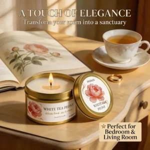 Bougie parfumée au thé blanc et à la pivoine, cire de soja, 3 oz