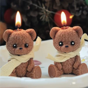Bougie parfumée ours en peluche avec écharpe en cire de soja