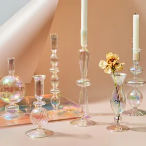 Bougeoir en verre irisé style nordique