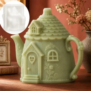 Moule en silicone pour bougie parfumée en forme de maison théière