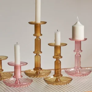 Bougeoir décoratif moderne en verre, or champagne – 1 pièce