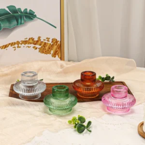 Bougeoir en verre à motif vertical européen coloré