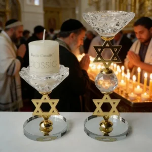 Ensemble de 2 bougeoirs en verre Étoile de David