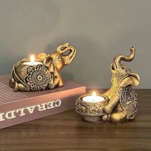 Bougeoirs éléphants à trompe relevée, sculpture décorative