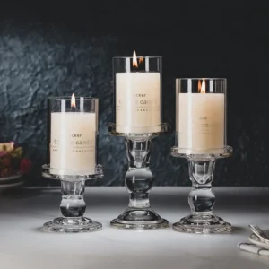 Bougeoir en verre pour bougie pilier ou conique – 1 pièce