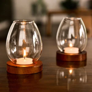 Bougeoir rond en verre transparent rétro