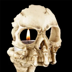 Bougeoir crâne effrayant pour décoration d’Halloween