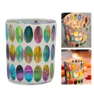 Photophore en verre coloré style mosaïque 8,5 × 7,5 cm