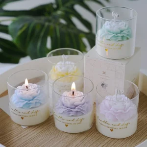 Bougie parfumée en cire de soja, tasse en verre fleur de pivoine