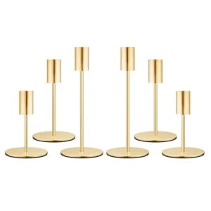 Ensemble de 6 chandeliers dorés pour bougies coniques