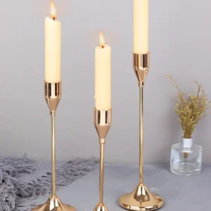 Lot de 3 bougeoirs en métal modernes pour bougies bâton
