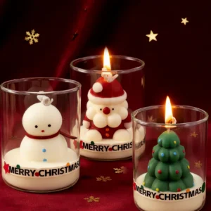 Bougie parfumée de Noël en cire de soja, pot en verre décoratif