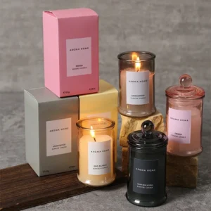 Bougie parfumée en cire de soja, pot en verre vintage