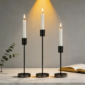 Ensemble de 3 ou 6 bougeoirs en métal noir, 3 tailles
