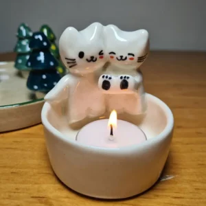 Bougeoir décoratif couple de chatons en polyrésine