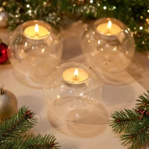 Photophore rond en verre transparent ajouré