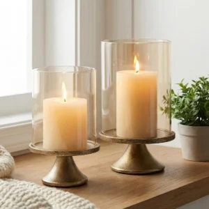 Lot de 2 bougeoirs Hurricane avec dôme en verre