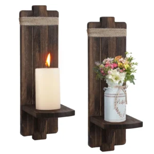 Appliques murales pour bougies vintage en bois, lot de 2