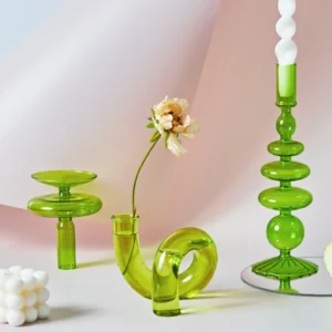 Floriddle – Bougeoirs en verre vert de style nordique