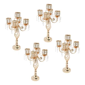 Lot de 4 bougeoirs dorés à 5 bras avec détails en cristal – 23,2 pouces