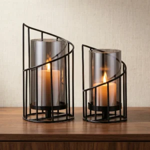 Lot de 2 bougeoirs ouragan noirs en spirale