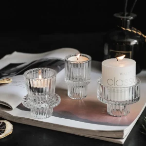 Bougeoir pilier en verre transparent