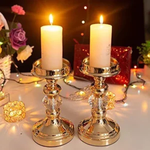 Bougeoirs dorés en métal avec cristal, style européen – 18 cm