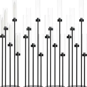 Ensemble de 4 chandeliers noirs mats de 39,8 pouces avec abat-jour en acrylique