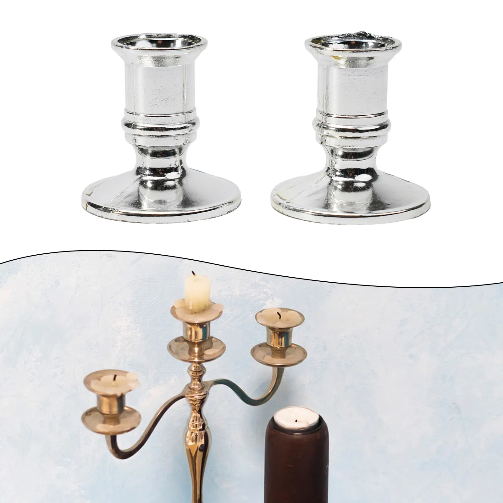 Bougeoirs coniques 2 pièces, argent et or – Image 2