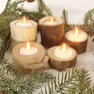 Lot de 3 bougeoirs en bois pour bougies chauffe-plat
