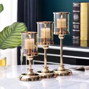 Porte-bougie en verre et métal style nordique et vintage