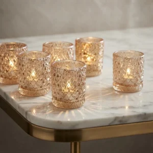 Bougeoir en verre doré pour bougie chauffe-plat