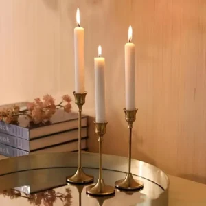 Ensemble de 3 bougeoirs de table vintage en métal et aluminium