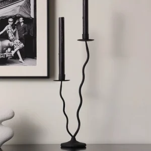 Bougeoirs géométriques noirs en fer, style vintage
