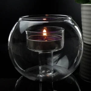 Photophore rond en verre pour décoration intérieure et mariage