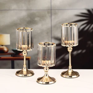 Bougeoir pilier doré en verre, 1 pièce