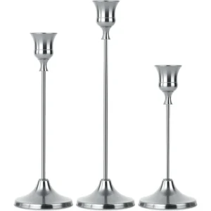 Lot de 3 bougeoirs vintage en fer argenté, style nordique en forme de cloche