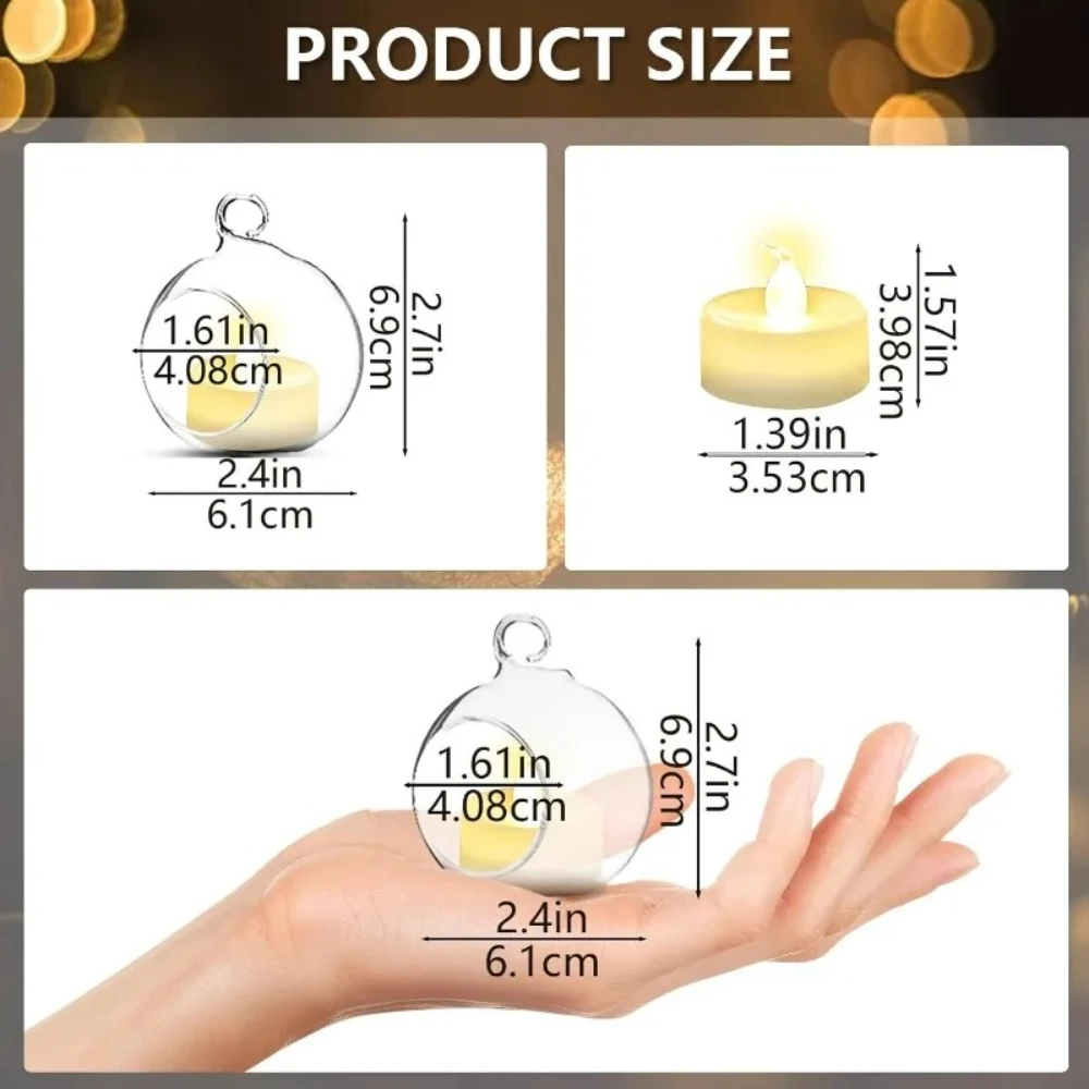 Bougeoirs suspendus en verre avec lumières LED – 6 ou 12 pièces – Image 2