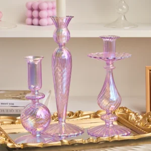 Floriddle Decor – Bougeoir en verre lilas perlé, 1 pièce